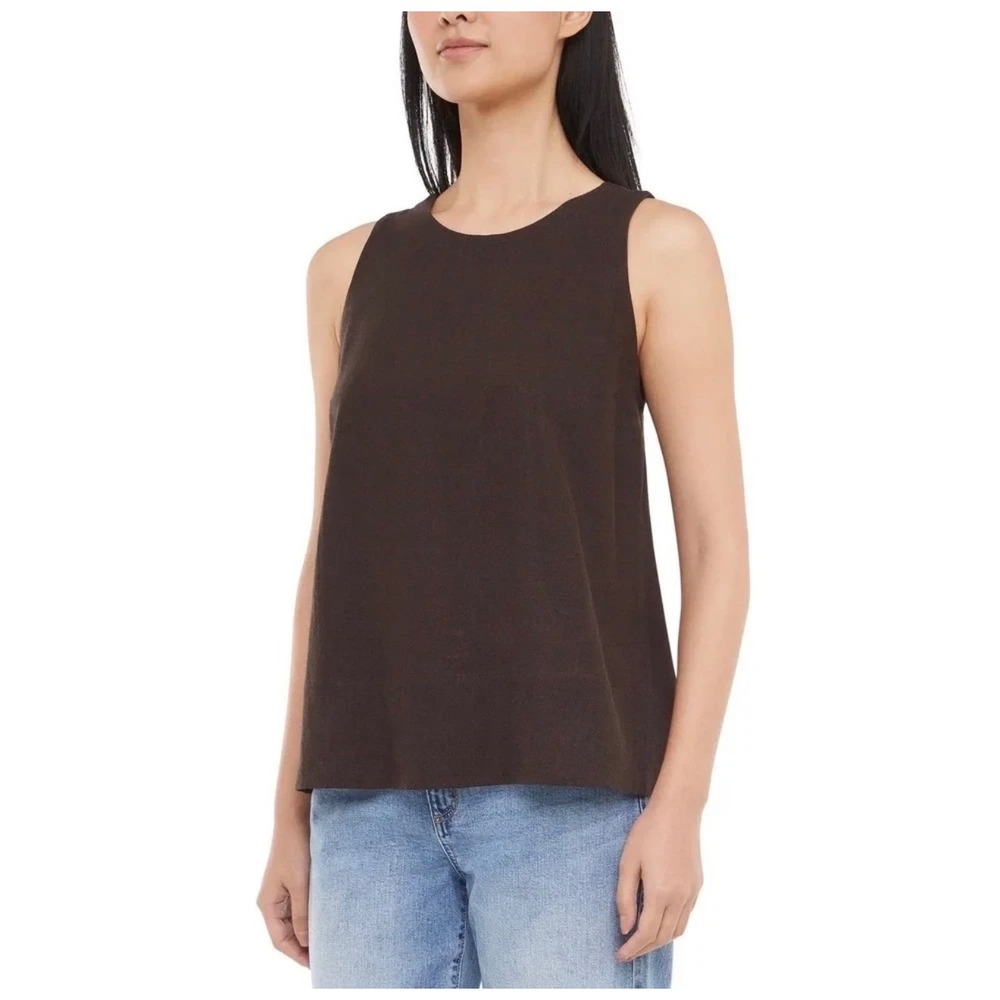 NWT Banana Republic Womens XXL Dark Brown‎ Linen Blend Sleeveless Shell Tank Top